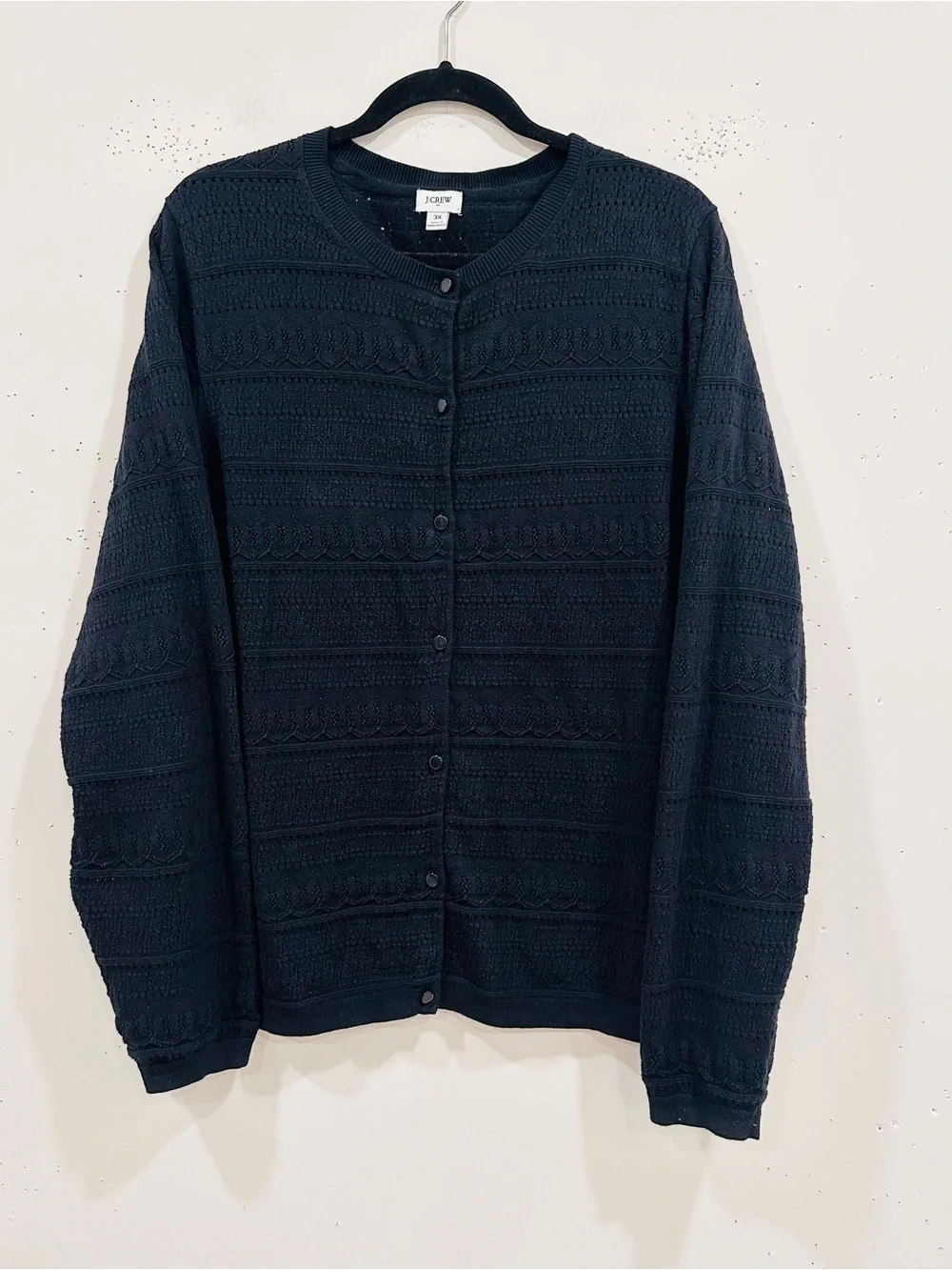 J Crew Pointelle 100% Cotton Cardigan Sweater Women's Sz 3X Black Buttons